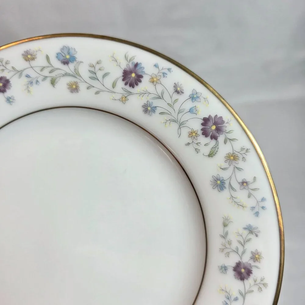 FOUR Noritake Longwood #2485 Bread Plates Purple, Blue & Yellow Flowers